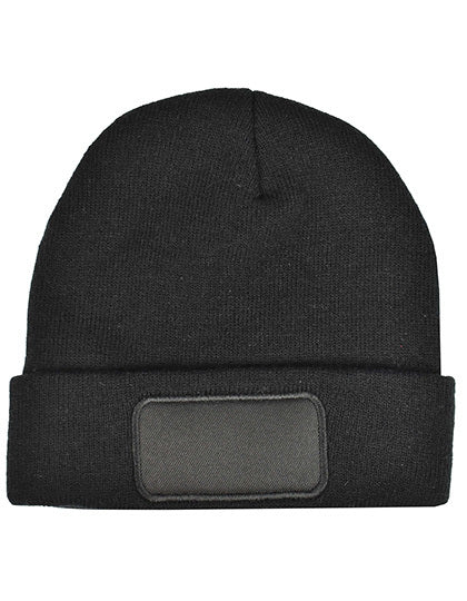 Strickmütze mit Patch - Schwarz