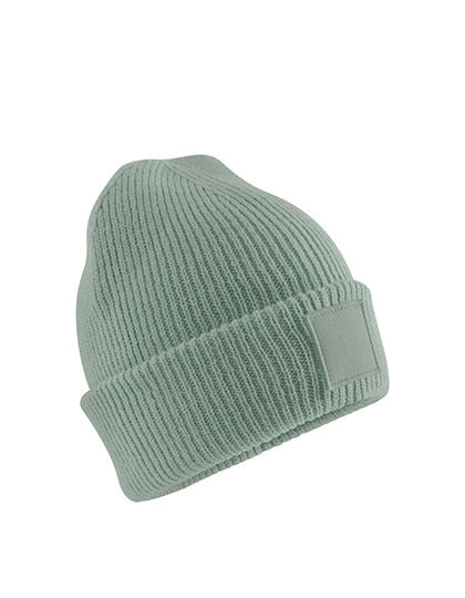 Kids Deep Cuffed Tonal Patch Beanie - Staubiges Grün