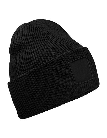 Deep Cuffed Tonal Patch Beanie - Schwarz