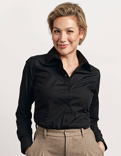 Women´s Poplin Shirt Long Sleeve-Stahlgrau (einfarbig)
