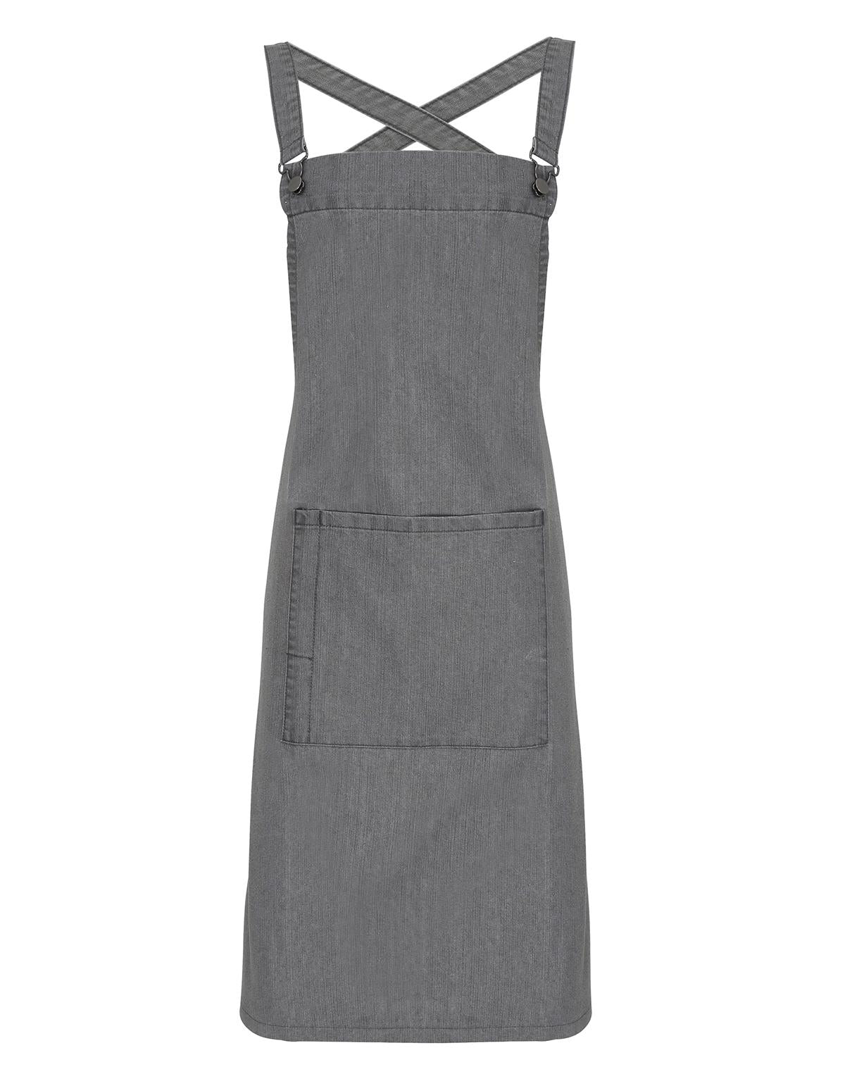 Barista-Latzschürze mit Kreuzbändern – Premier Cross Back - Grau-Denim