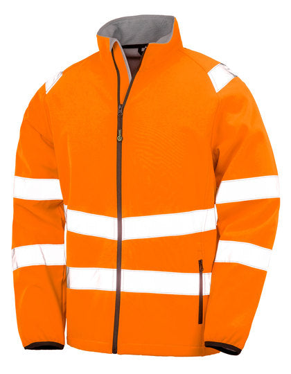 Recycled Printable Safety Softshell Jacket - Fluoreszierendes Orange - Schwarz