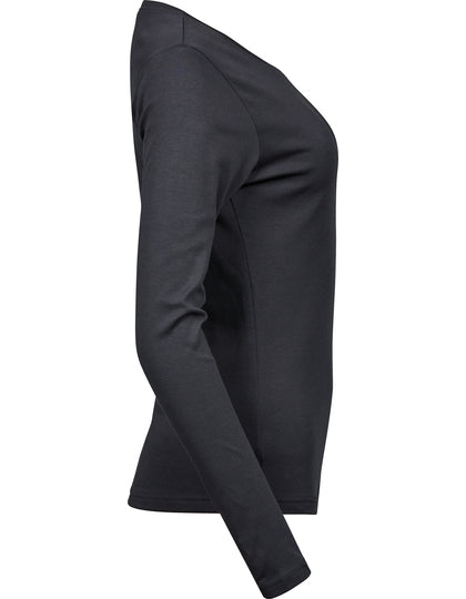 Women´s Long Sleeve Interlock Tee -Dunkelgrau (einfarbig)