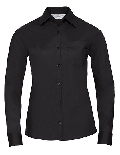 Ladies' Long Sleeve Classic Polycotton Poplin Shirt-Schwarz