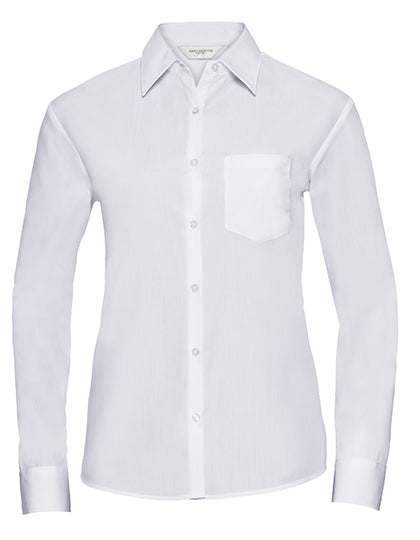 Ladies' Long Sleeve Classic Polycotton Poplin Shirt-Weiß