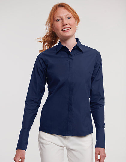 Ladies' Long Sleeve Fitted Ultimate Stretch Shirt- Schwarz