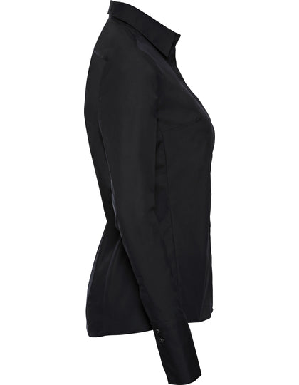 Ladies' Long Sleeve Fitted Ultimate Stretch Shirt- Schwarz