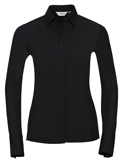 Ladies' Long Sleeve Fitted Ultimate Stretch Shirt- Schwarz