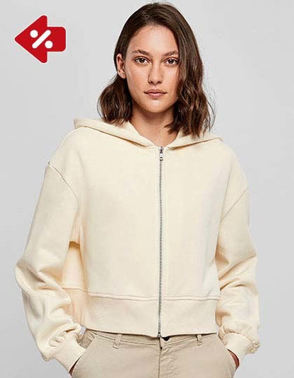 Ladies Short Oversized Zip Jacket  - Schwaraz