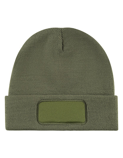 Strickmütze mit Patch -  Olivgrün