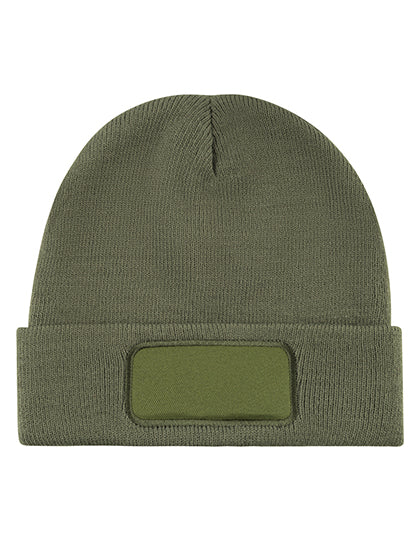Strickmütze mit Patch -  Olivgrün