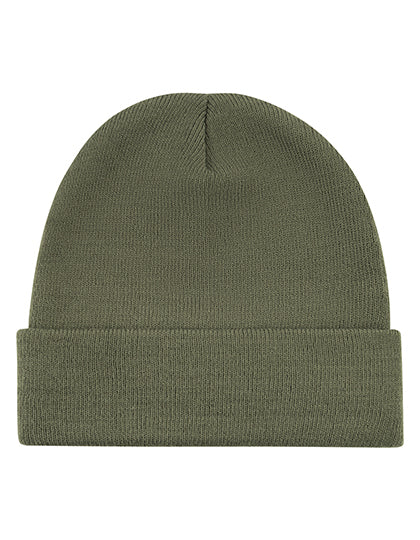Strickmütze mit Patch -  Olivgrün