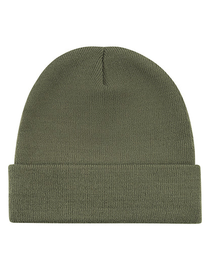 Strickmütze mit Patch -  Olivgrün