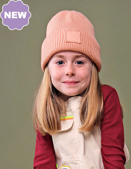 Kids Deep Cuffed Tonal Patch Beanie - Pfirsich