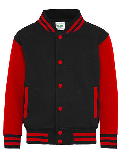 Kids´ Varsity Jacket - Tiefschwarz  - Feuerrot