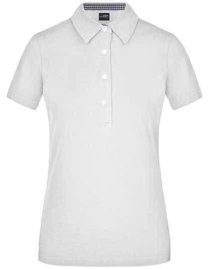 Ladies´ Plain Polo -   Weiss-  Marine