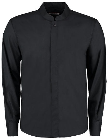 Men´s Tailored Fit Mandarin Collar Shirt Long Sleeve-Schwarz