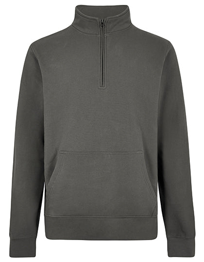 Regular Fit 1/4 Zip Pique Sweatshirt - Dunkelgrau
