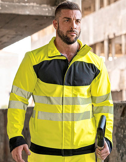 EOS Hi-Vis Workwear Softshell Jacket With Printing Area - Signalgelb - Schwarz