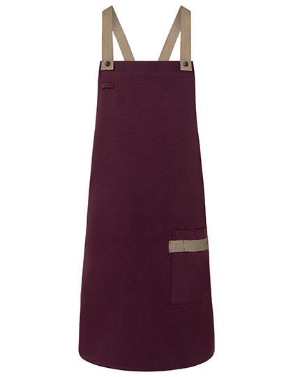 Latzschürze Urban-Look mit Kreuzbändern und Tasche-Aubergine