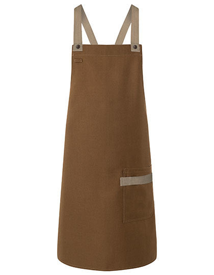 Latzschürze Urban-Look mit Kreuzbändern und Tasche-Zimt