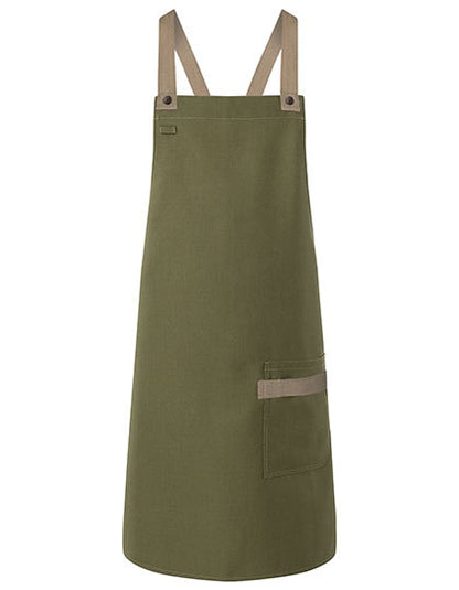 Latzschürze Urban-Look mit Kreuzbändern und Tasche-Moosgrün
