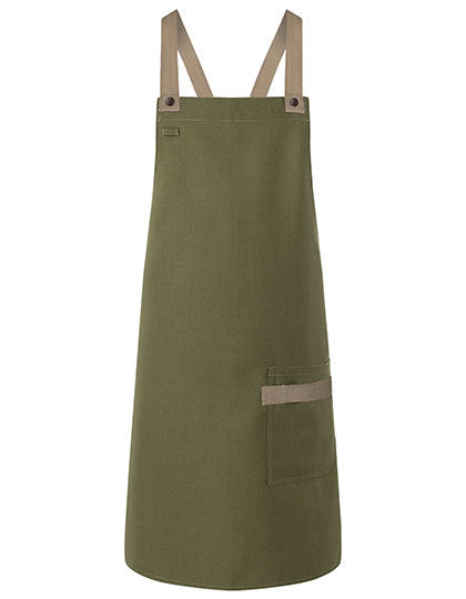 Latzschürze Urban-Look mit Kreuzbändern und Tasche-Moosgrün