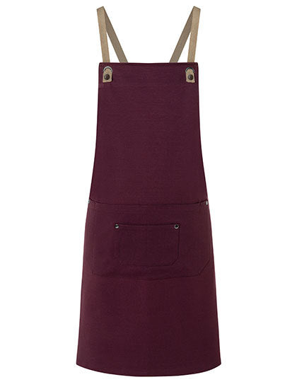 Latzschürze Urban-Nature mit Kreuzbändern und großer Tasche-Aubergine