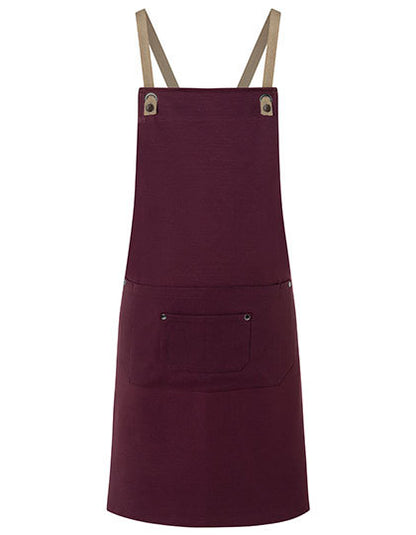Latzschürze Urban-Nature mit Kreuzbändern und großer Tasche-Aubergine