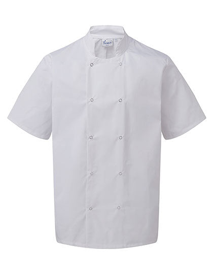 Studded Front Short Sleeve Chef´s Jacket - Weiss
