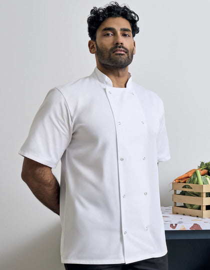 Studded Front Short Sleeve Chef´s Jacket - Schwarz (ca. Pantone Schwarz C)