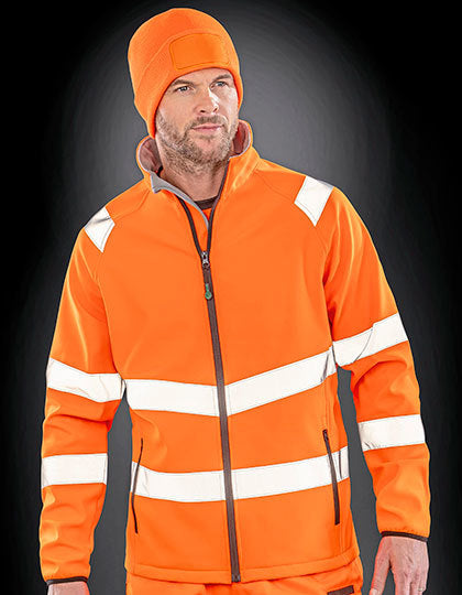 Recycled Printable Safety Softshell Jacket - Fluoreszierendes Orange - Schwarz