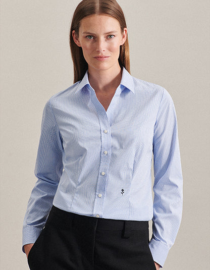 Women´s Blouse Slim Fit Check/Stripes Long Sleeve-Neu gestreift Hellblau-Weiß