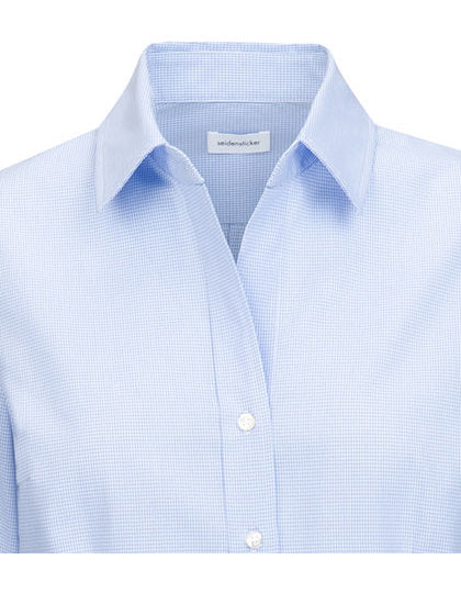 Women´s Blouse Slim Fit Check/Stripes Long Sleeve-Neues Karomuster Hellblau-Weiß
