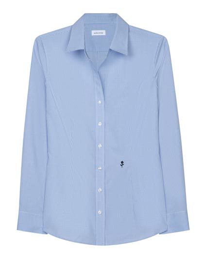 Women´s Blouse Slim Fit Check/Stripes Long Sleeve-Neues Karomuster Hellblau-Weiß