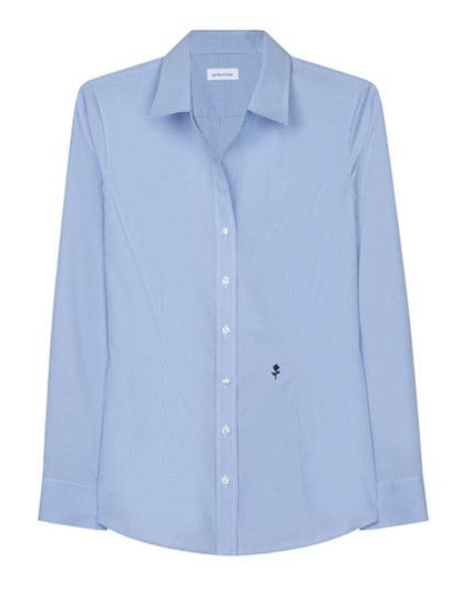 Women´s Blouse Slim Fit Check/Stripes Long Sleeve-Neues Karomuster Hellblau-Weiß