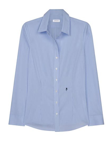 Women´s Blouse Slim Fit Check/Stripes Long Sleeve-Neu gestreift Hellblau-Weiß