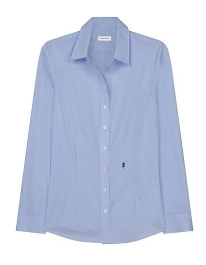 Women´s Blouse Slim Fit Check/Stripes Long Sleeve-Neu gestreift Hellblau-Weiß