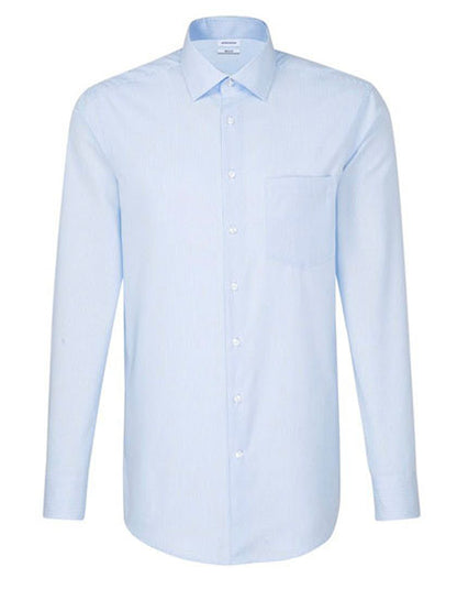 Men´s Shirt Regular Fit Check/Stripes Long Sleeve-Gestreift Hellblau - Weiß