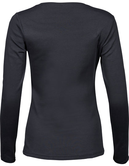 Women´s Long Sleeve Interlock Tee -Dunkelgrau (einfarbig)