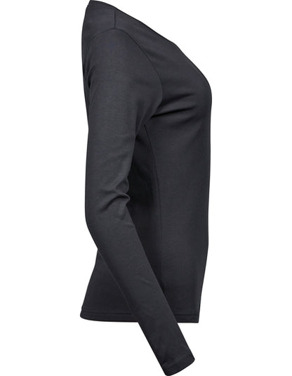 Women´s Long Sleeve Interlock Tee -Dunkelgrau (einfarbig)