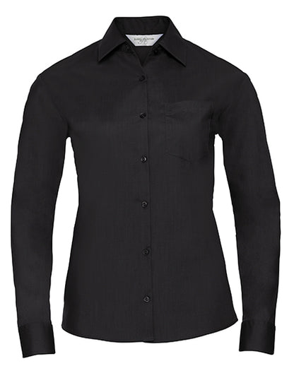 Ladies' Long Sleeve Classic Polycotton Poplin Shirt-Schwarz