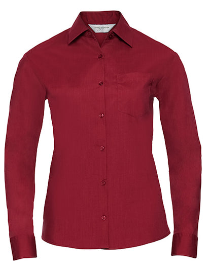 Ladies' Long Sleeve Classic Polycotton Poplin Shirt-Klassisches Rot