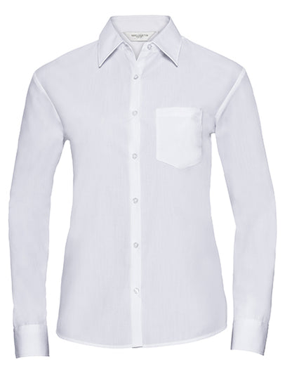 Ladies' Long Sleeve Classic Polycotton Poplin Shirt-Weiß