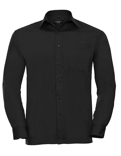 Men's Long Sleeve Classic Polycotton Poplin Shirt-Schwarz