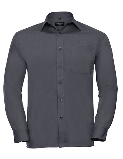 Men's Long Sleeve Classic Polycotton Poplin Shirt-Konvoi Grau