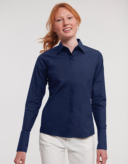 Ladies' Long Sleeve Fitted Ultimate Stretch Shirt- Schwarz