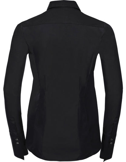 Ladies' Long Sleeve Fitted Ultimate Stretch Shirt- Schwarz