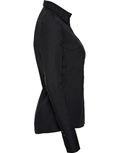 Ladies' Long Sleeve Fitted Ultimate Stretch Shirt- Schwarz