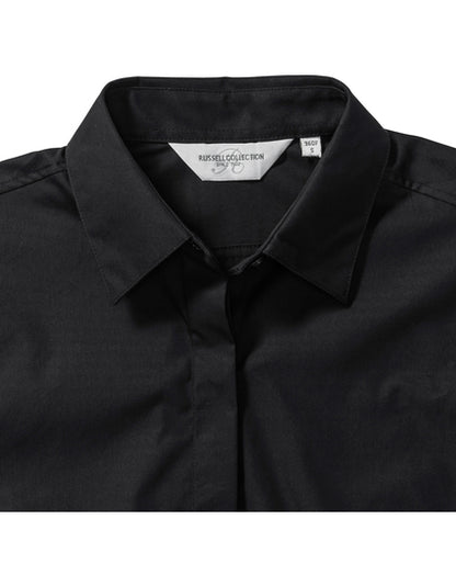 Ladies' Long Sleeve Fitted Ultimate Stretch Shirt- Schwarz